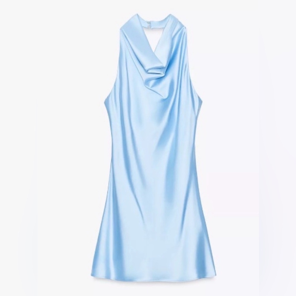 Zara Light Blue Satin Effects Mini Dress